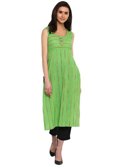 Green Khesh Tunic With Racer Back