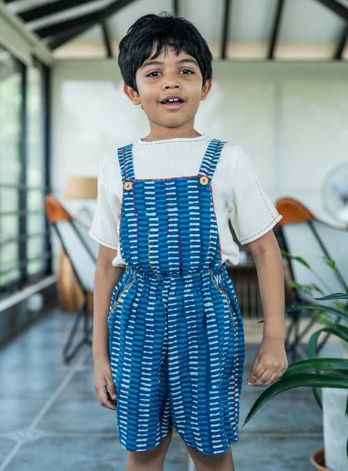 Natkhat Indigo ladder print Dungaree