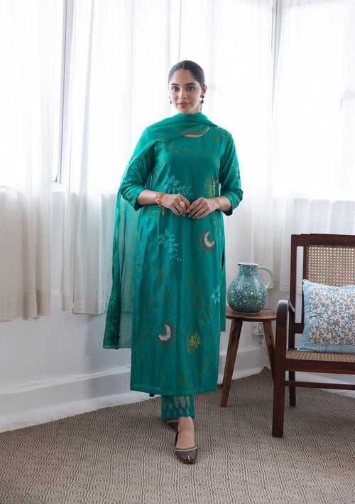 EMERALD FLORAL APPLIQUE KURTA SET