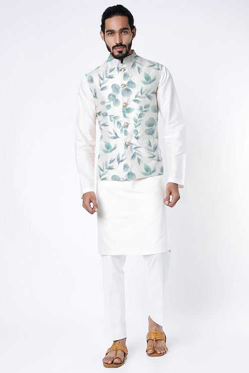 Printed Raw Silk Nehru Jacket