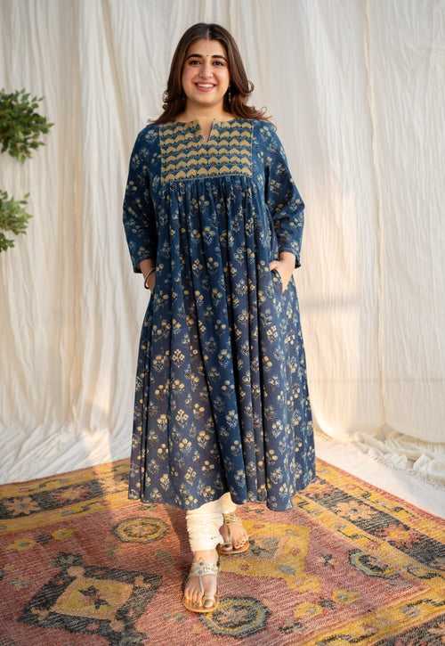 Amaira Ajrakh Cotton Hand Embroidered Kurta