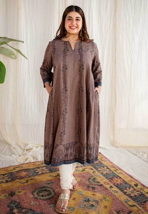 Eyza Ajrakh Cotton Hand Embroidered Kali Kurta