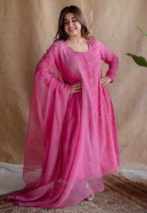 Pink Droplet Butti Dabu Kota Doriya Dupatta