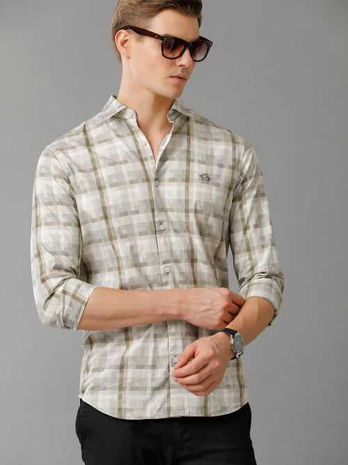 Men Brown Checked Slim Fit Giza Cotton Casual Shirt