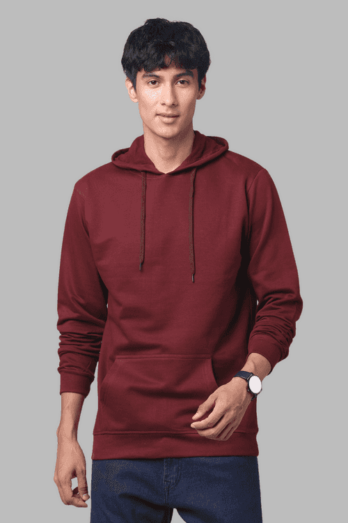 ADRO Men's Cotton Solid Maroon Hoodie