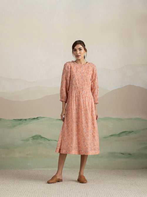 Sunset Bird Smock Dress