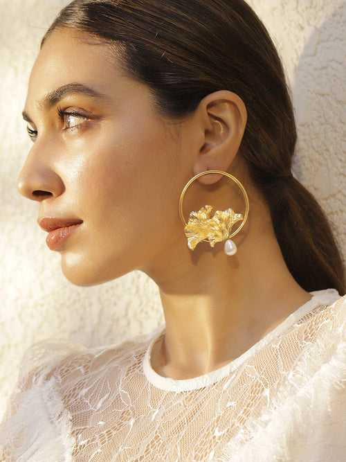 18KT Gold Plated Brass Floral Shaped Drop Earrings