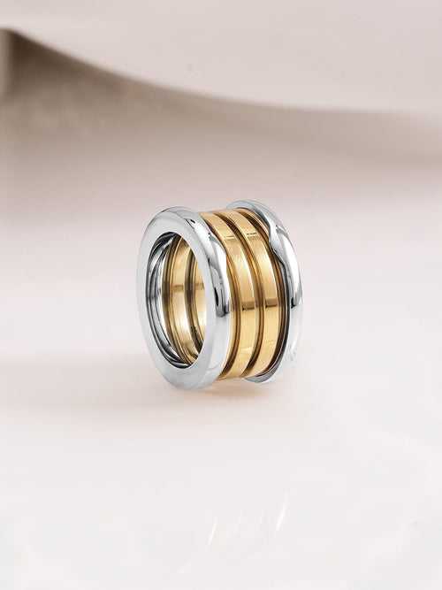 18KT Gold Plated Dual Color Stainles Steel  Tarnish Free Waterproof Demi-Fine Finger Ring