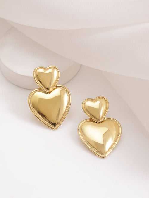 18KT Gold Plated Stainles Steel  Tarnish Free Waterproof Demi-Fine Drop Heart Earrings