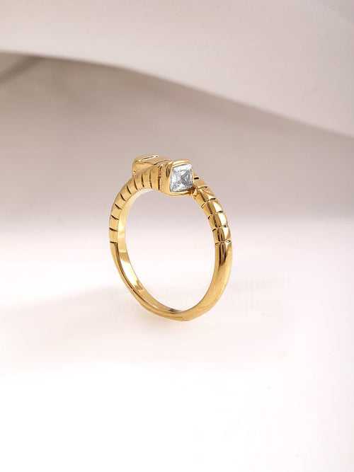 18KT Gold Plated Stainles Steel Tarnish Free Waterproof Demi-Fine Textured Finger Ring