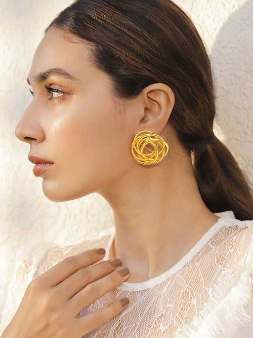 22KT Gold Plated Wired  Floral Studs Earrings