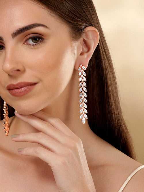 Rubans 18k Gold Plated Premium Marquise Crystal Studded Dangle Earrings