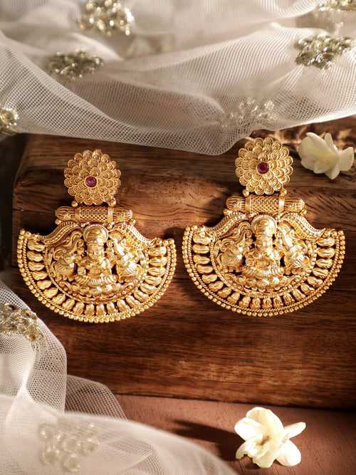Rubans Eternal Grace 22k Gold-Plated Temple Chandbali Earrings