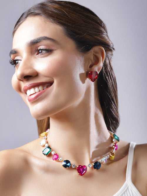 Rubans Rosy Prairie Dreams Multicolored Pink Stone Western Necklace Set