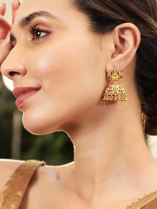 Rubans Traditional 22k Gold-Plated Divine Floral Jhumka Earrings
