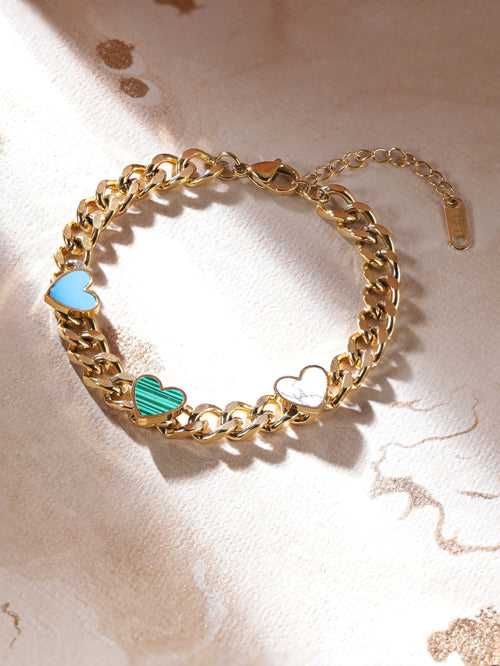 Rubans Voguish 22K Gold plated Stainless Steel Waterproof Link cuban chain Heart charm Tarnish Free Bracelet