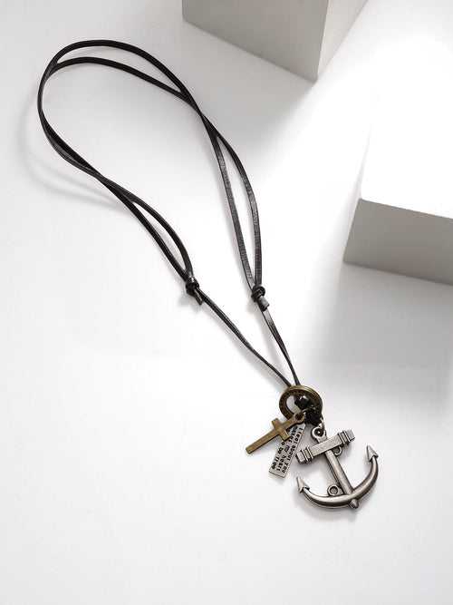 Rubans Voguish Men Brown Lather Adjustable Necklace With Arrow Pendant.