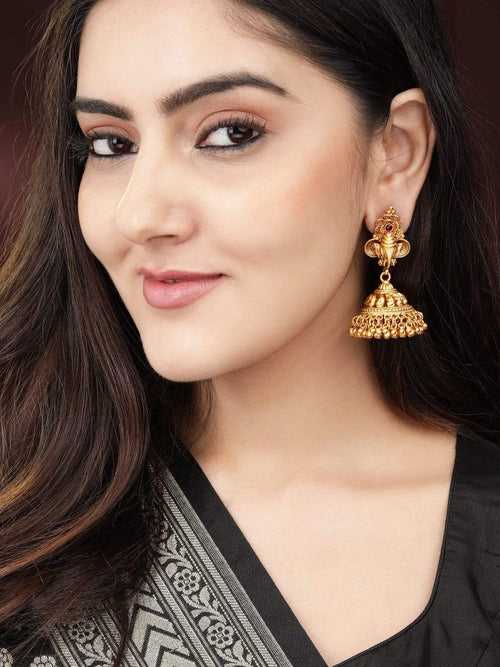 Rubans 24K Gold Plated Handcrafted Filigree Divine Ganesha Jhumka Earrings