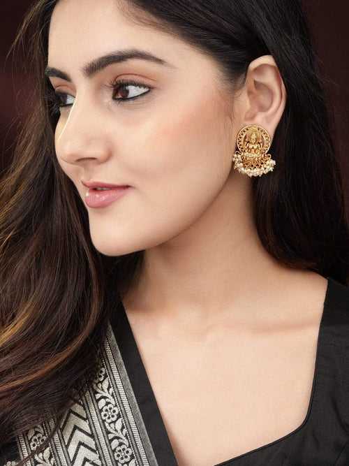 Rubans 24K Gold Plated Handcrafted Filigree Divine Lakshmi Earrings