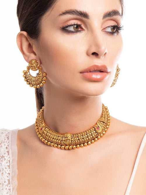 Rubans 24K Gold Plated Matt Finish Necklace Set With Beautiful Design