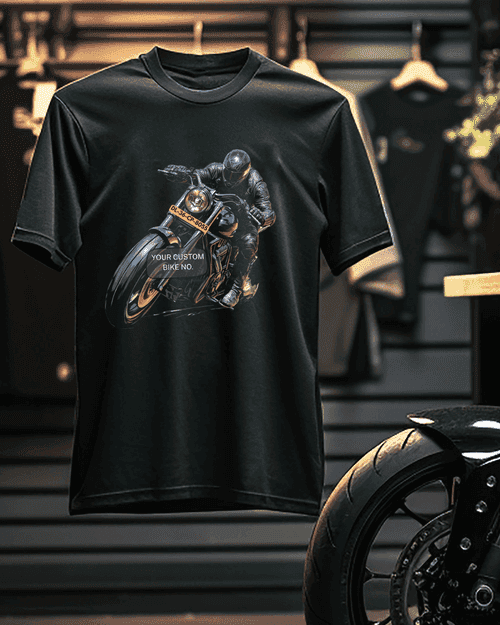 Rider's Pride: High-Quality Biker T-Shirts with Custom Number Plate