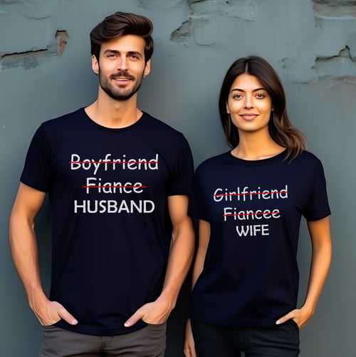 Husband Wife Couple Graphic Printed T-Shirt