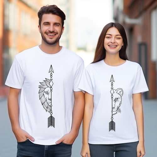Lion-Tiger Couple Graphic Printed T-Shirt