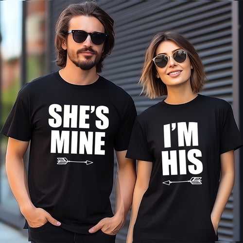 She's Mine Couple Graphic Printed T-Shirt