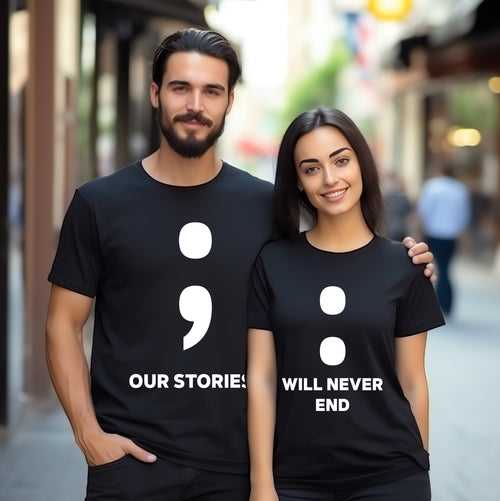 Our Stories Couple Graphic Printed T-Shirt