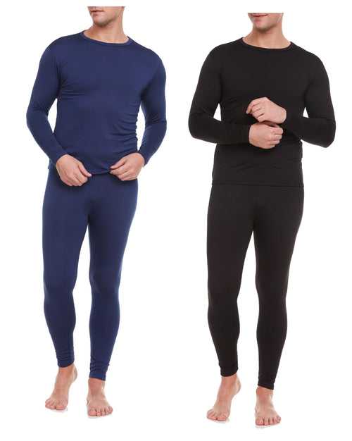 Double the Warmth: Men's 2 Combo Thermal Sets for Ultimate Comfort - (Black,Navy)