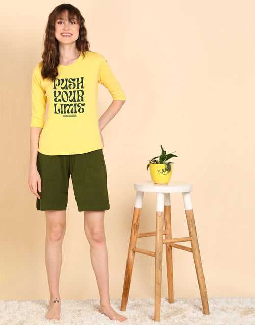 Women Printed 3-4U T.Shirt & Shorts Co-Ord Set