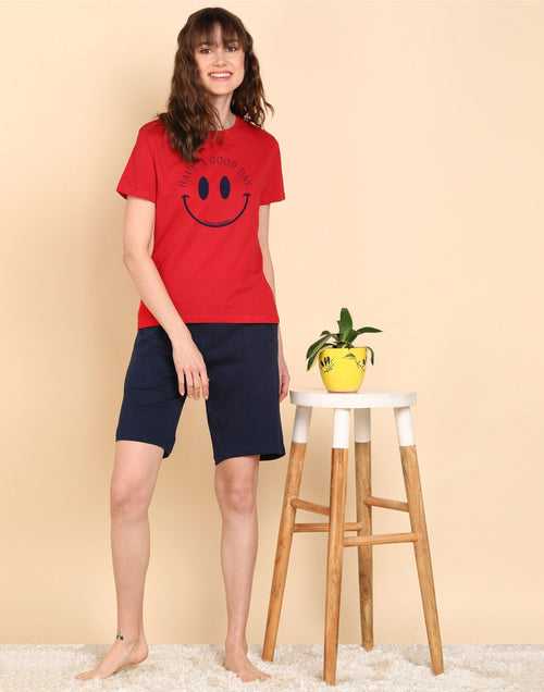 Women Printed Half Sleeve T.Shirt & Shorts Co-Ord Set