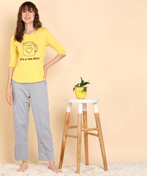 Women Printed 3-4U T.Shirt & Pyjama Co-Ord Set