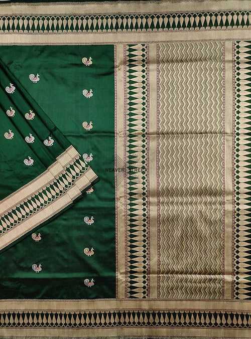 Green Katan silk Handwoven Banarasi saree with meenedar peacock buti