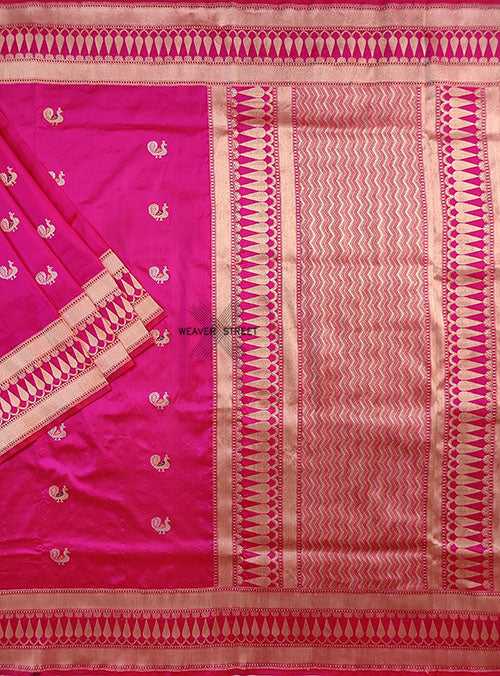 Pink Katan silk Handwoven Banarasi saree with meenedar peacock buti