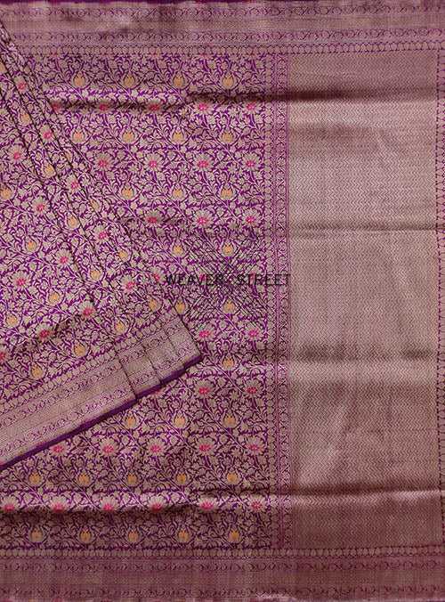 Purple Katan silk Handwoven Banarasi saree with Floral Brocade Jaal