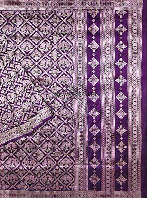 Purple Katan silk Handwoven Banarasi saree with Horse pair Brocade jaal