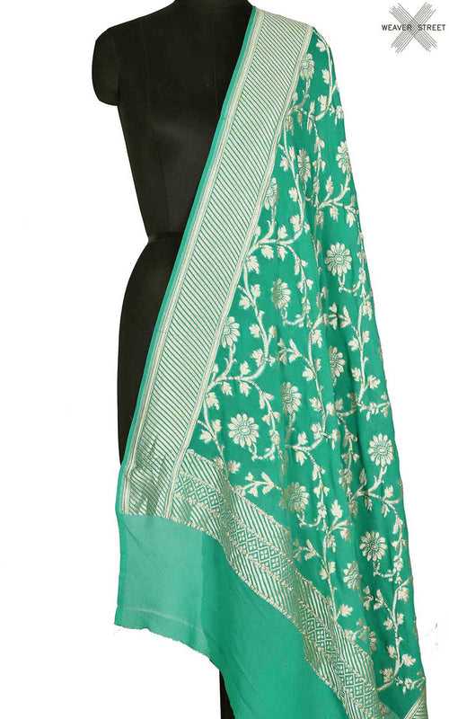 Green khaddi georgette Banarasi dupatta with floral jaal