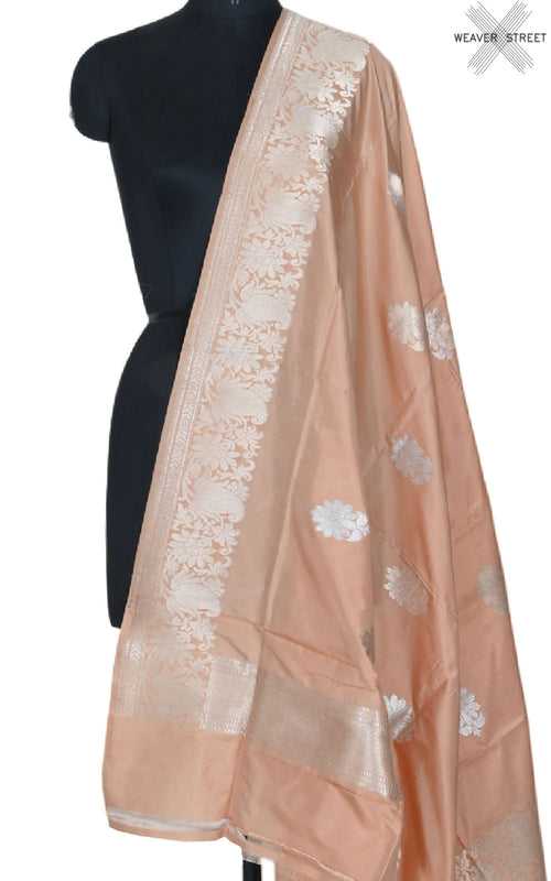 Nude Katan silk handwoven Banarasi dupatta with flower buta