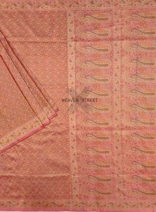 Pink Katan silk Handwoven Tanchoi Jamawar Banarasi saree with paisley jaal