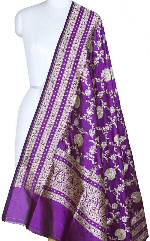 Purple katan silk Banarasi dupatta with alfi jaal