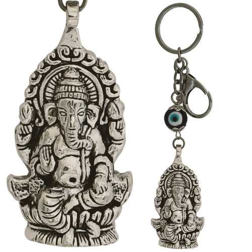 Ganesha Keychain Evil Eye Turkish Hanging Car Metal Key Chain Interior Travel Accessories Home Nazar Battu Good Luck Decorative Vastu Suraksha Drishti Bommai Showpiece Items