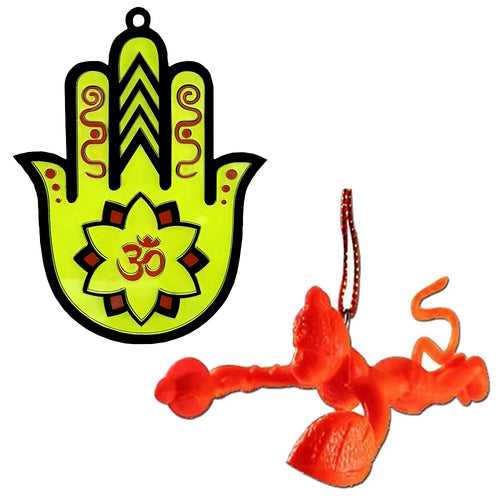 Flying Hanuman Vastu Protection Hanging Hand Hamsa Nazar Battu Car Home Wall Decor Temple Pooja Items Decorative Showpiece Interior Hanging Accessories Vastu Yoga Symbol - Set of 2