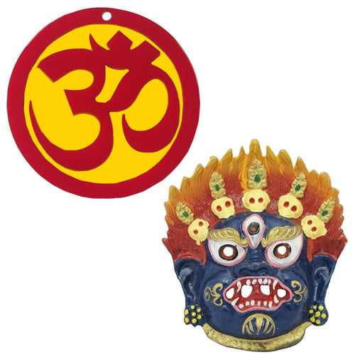 Nazar Battu Mahakala Evil Eye Protection Om Mandir Home Wall Decor Hindu Temple Pooja Items Vastu Decorative Car Hanging Diwali Puja Double Sided Symbol-Set of 2