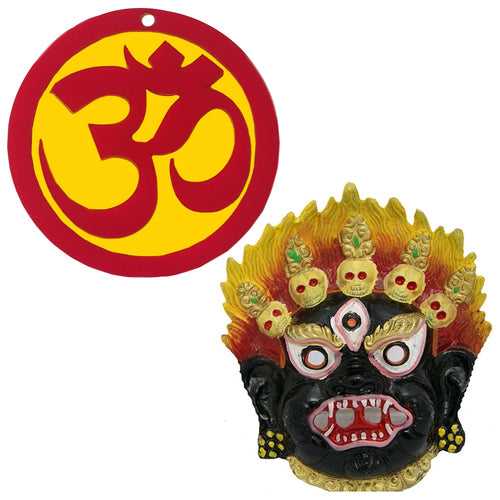 Mahakala Nazar Battu Evil Eye Protection Sri Om Mandir Home Wall Decor Hindu Temple Pooja Items Vastu Decorative Car Hanging Diwali Puja Double Sided Symbol - Set of 2