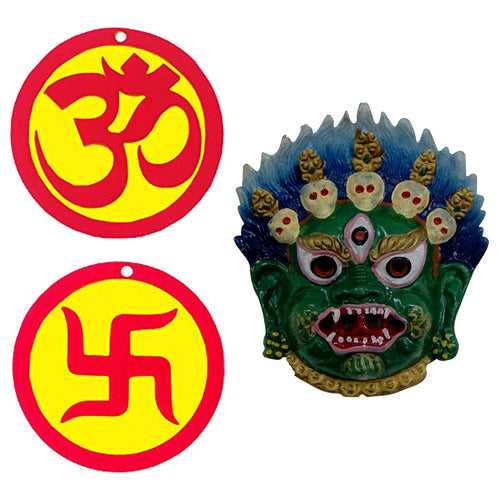 Nazar Battu Mahakal Evil Eye Protection Om Swastik Mandir Home Wall Decor Hindu Temple Pooja Items Vastu Decorative Car Hanging Diwali Puja Double Sided Symbol - Set of 2