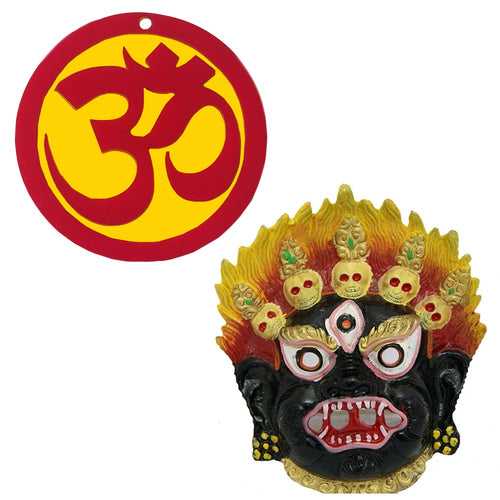 Mahakala Nazar Battu Evil Eye Protection Sri Om Mandir Home Wall Decor Hindu Temple Pooja Items Vastu Decorative Car Hanging Diwali Puja Single Sided Symbol - Set of 2