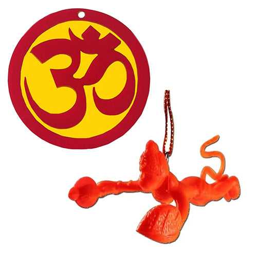 Flying Sri Hanuman Vastu Protection Hanging Om Mandir Home Wall Decor Hindu Temple Pooja Items Vasthu Decorative Car Hanging Diwali Puja Single Sided Symbol - Set of 2