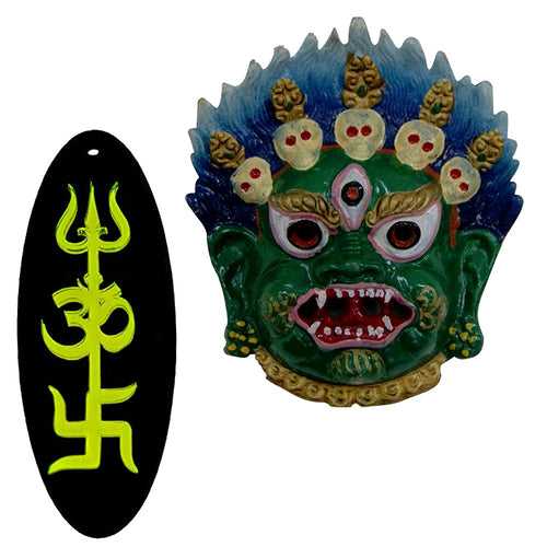 Nazar Battu Mahakal Evil Eye Protection Trishakti Yantra Sri Shiva Trishul, Om, Swastik Single Sided Green Home Wall Decor Pooja Items Vastu Decorative Car Hanging - Set of 2