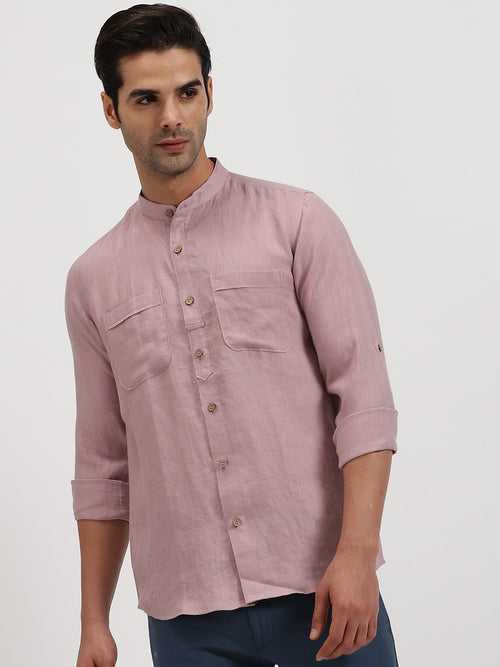 Luca - Pure Linen Double Pocket Full Sleeve Shirt - Lilac | Rescue